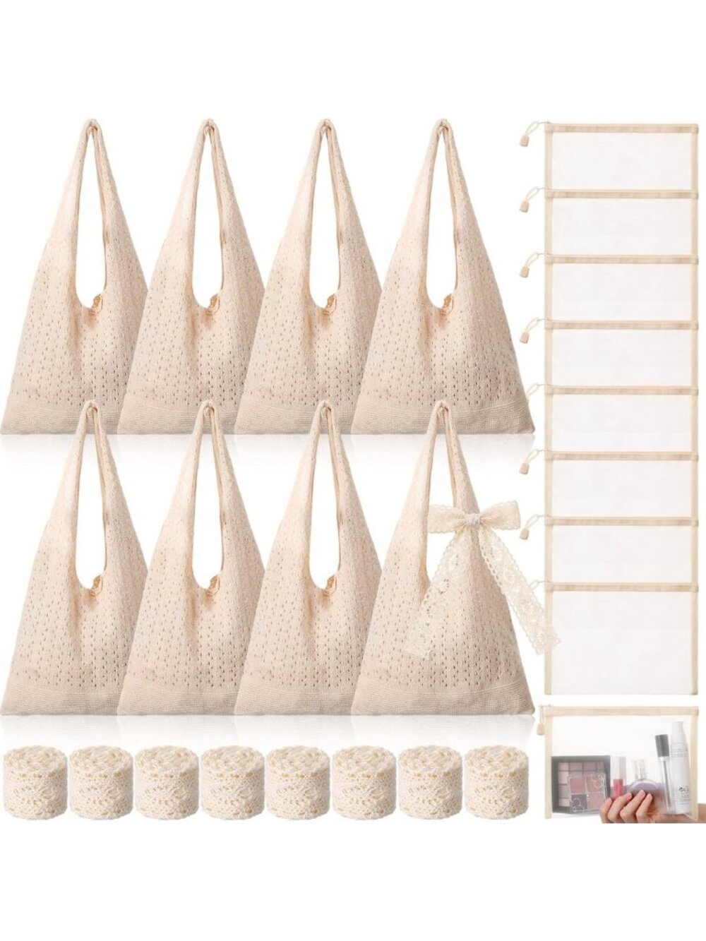 8 Pack Crochet Mesh Beach Tote Bags - Lightweight, Stylish, Eco-Friendly Summer